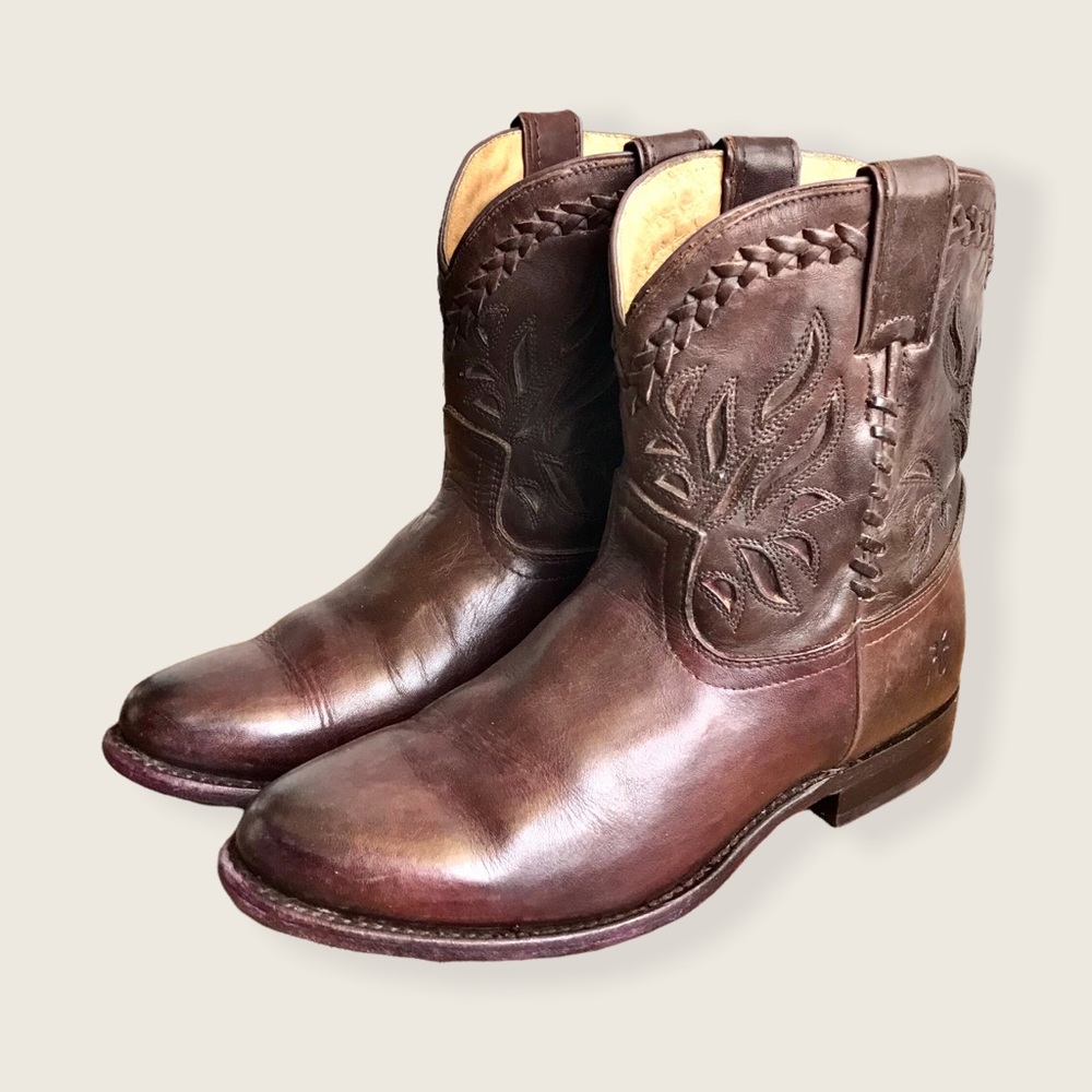 RARE Frye Wyatt Overlay Brown Leather Short Western/Southern Festival CowboyBoot - Picture 7 of 13